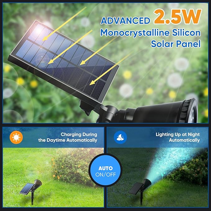 KEV Solar Spot Lights Outdoor,18 LEDs Solar Flood Lights with 8 Modes &Colored Adjustable &IPX65 Waterproof,Christmas Solar Spotlight for Driveway/Backyard/Landscape/Tree/Garage(Multicolor,4 Pack)