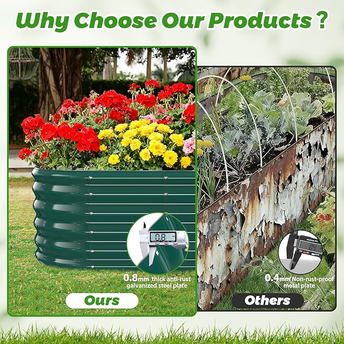 17" Tall Outdoor Garden Raised Garden Bed Kits,5ft X 2ft Oval,0.8MM Thick Metal Raised Planter Bed/Ground Planter Box for Variety of Flowers,Herbs,Vegetables (Dark Green, 60X24X16.5 Inches)
