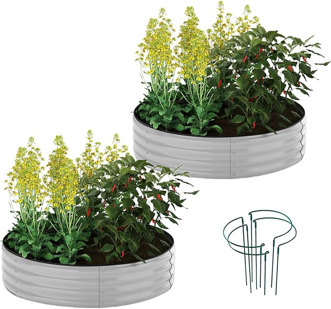 Galvanized Metal Planter Raised Garden Bed Kit for Gardening Outdoor Garden Box Raised Flower Bed 2PC Gray 2X2X1FT