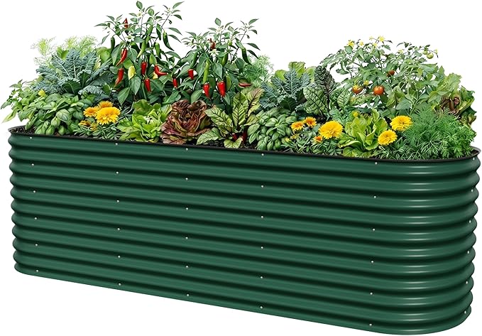 32" Extra Tall Raised Garden Bed Kits, 4 x 8 x 2.7ft Raised Planter Box Outdoor, 2.5 x 9.5 x 2.7ft Deep Root 10 in 1 Modular Metal Raised Beds for Gardening Vegetables Flowers Fruits - British Green