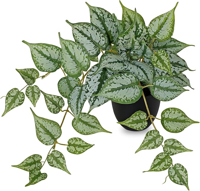 17.7" Artificial Plants Indoor Home Decor, Fake Potted Silk Plants for Shelves, Desks, Living Room, Home & Office Decor, Small Artificial Ivy Vine Plant in Pots, Faux Greenery Tropical House Plant