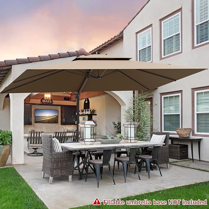 9x12FT Cantilever Patio Umbrella - Heavy Duty Double Layer Offset Design with 360° Rotation, Large Rectangle Sun Shade Umbrella for Garden, Deck, Pool, Backyard, Brown