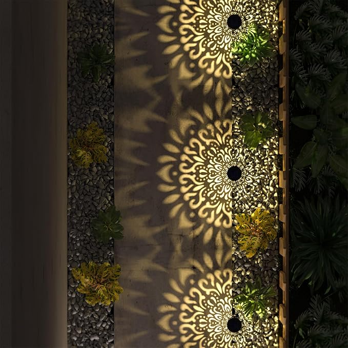 6 Pack Solar Lights Outdoor Garden Decorative Mandala Solar Pathway Lights Waterproof Plastic Outside Solar Path Landscape Lights Gardening Gifts for Women Mom Backyard Walkway Yard Decor