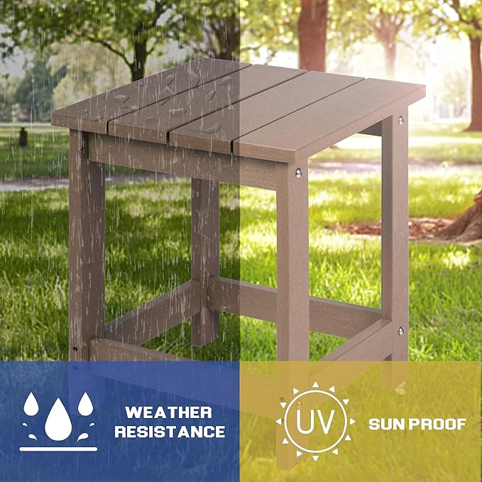 LZRS Adirondack Square Outdoor Side Table for Patio, Pool Composite Patio Table,HDPE End Tables for Backyard,Pool, Indoor Companion, Easy Maintenance & Weather Resistant(Weathered Wood)