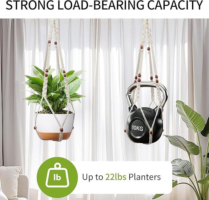 Macrame Plant Hanger - Fits 6 to 15 inches Pots for Indoor Outdoor, 43 Inch, Set of 2, Ivory (POTS NOT Included)