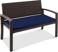 Best Choice Products Outdoor Bench 2-Person Wicker Garden Patio Benches Seating Furniture for Backyard, Porch w/Seat Cushion, 700lb Capacity - Navy/Brown