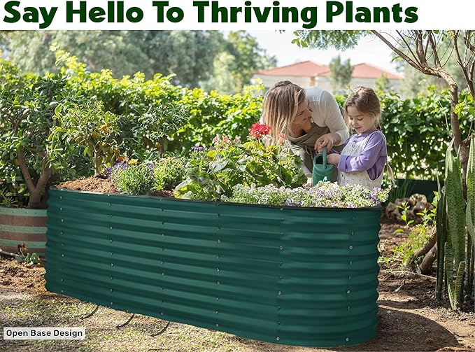 Plant & Plot Galvanized Raised Garden Beds Outdoor // 6×2×2 ft Planter Raised Beds for Gardening, Vegetables, Flowers // Large Metal Garden Box (Dark Green) // Patented Tool-Free Design