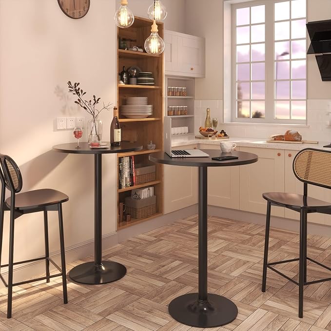 Furmax Bistro Pub Table Round Bar Height Cocktail Table for Home Bar, Small Round Bar Tables for Party, Dining Room, Living Room and Wedding, Metal Base MDF Top Obsidian, 40.6 Inch Height (4, Black-1)