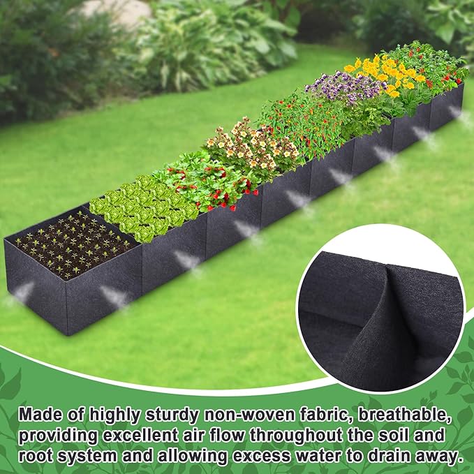 POILKMNI 16x2x1ft Fabric Raised Garden Bed - Outdoor Planter Box Non-Woven Fabric Patio Planting Bed Garden Grow Bed Bag for Growing Herbs, Flowers and Vegetables