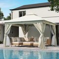 LAUSAINT HOME Semi-Permanent Outdoor Patio Gazebo 12'x12', Heavy Duty Party Tent Shelter with Double Roofs, Mosquito Nettings and Privacy Screens for Backyard, Garden, Lawn, Cream White