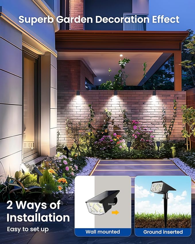 SOLPEX Solar Lights Outdoor Waterproof IP65, Landscape Spotlights Outdoor, Compact Design Spot Lights, Solar Powered Flood Lights for Garden Yard House Pathway Tree Outside, 6 Pack, Cool White