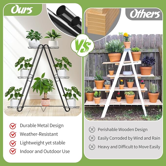 Heavy Duty Metal Plant Stand, Indoor Outdoor Plant Shelf & Rack - 3 Tiers 7 Pots, Plant Holder for Plants/Flowers/Planters, for Living Room Home Corner Patio & Garden