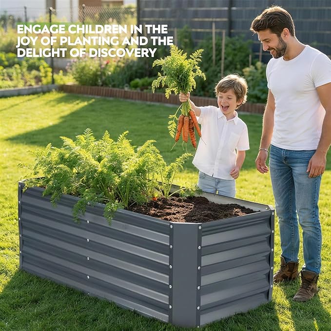 ZORMY 4×2×1.4ft Galvanized Raised Garden Bed Kit, Metal Planter Boxes Outdoor, High Raised Beds for Vegetables, Fruits, and Flowers - IronGrey