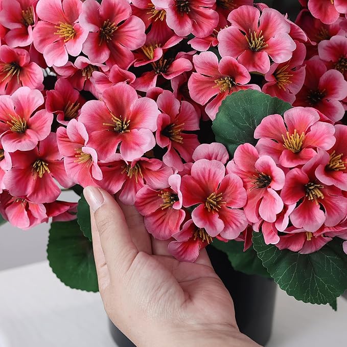 2 Pack Artificial Geranium Flowers Topitary Trees for Outdoors, UV Resistant Geraniums Potted Bushes Look Real Silk Faux Plants for Front Door Garden Porch Planter Farmhouse Home Decor (Peach Red)