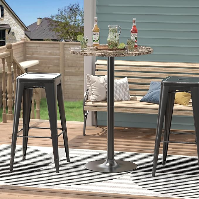 Furmax Bistro Pub Table Round Bar Height Cocktail Table for Home Bar, Round Bar Tables for Party, Dining Room, Living Room and Wedding, Metal Base MDF Top Obsidian, 40.6 Inch Height (1, Faux Marble)