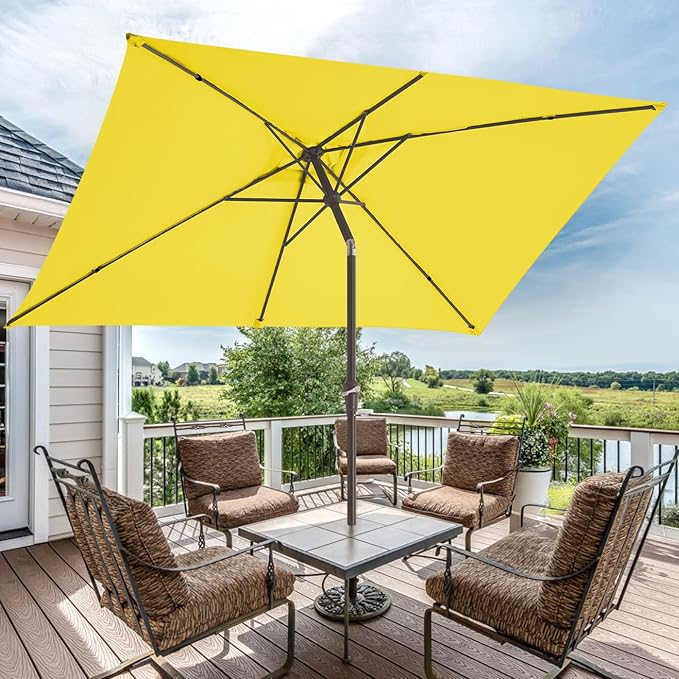 JEAREY 6.5x10 ft Rectangular Patio Umbrellas Outdoor Market Umbrella with Push Button Tilt and Crank, Rectangle Table Umbrella 6 Sturdy Ribs UV Protection for Pool Garden Backyard Deck, Yellow