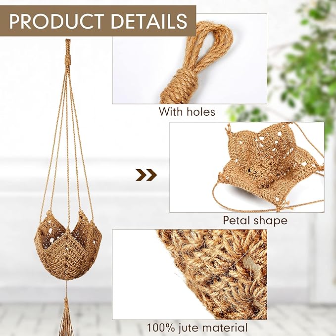 Shappy 1 Pack Jute Crochet Long Plant Hanger for 3 Inch to 12 Inch Pots, Macrame Plant Holder Rope with S Shaped Hooks for Halloween Home Decor (Brown)