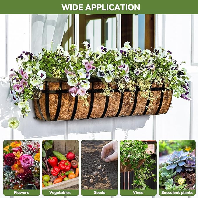2Pcs Trough Coco Liner 24" Coco Coir Liners for Planters, Liners for Window Boxes Liners, Wall Basket Planters, Railing Hanging Baskets, Garden Planter Baskets