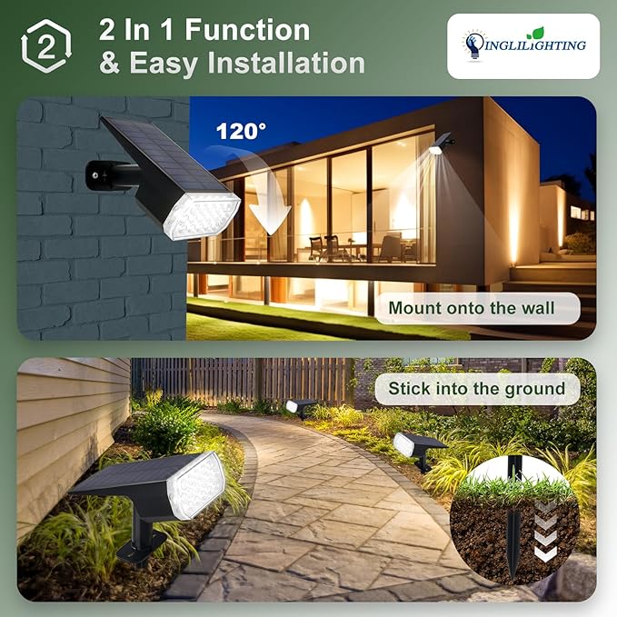 DINGLILIGHTING Solar Lights Outdoor Waterproof: IP65 Led Spot Light Decorations for Garden - 3 Lighting Modes Solar Powered for Yard - Halloween Christmas Lights Landscape Pathway Patios 4PC White