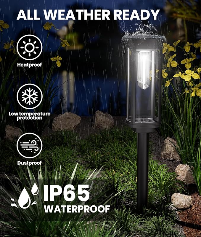 6 Pack Solar Pathway Lights Outdoor,Super Brightness IP65 Waterproof Auto On/Off Solar Path Lights, Garden Solar Powered Landscape Lighting for Outside Yard Garden Driveway Walkway Décor