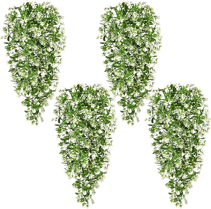 Waipfaru 4pcs Fake Hanging Plants, Artificial Hanging Flowers Faux Ivy Pothos Vines Greenery for Wall Home Bedroom Living Room Aesthetic Kitchen Office Aesthetic Kitchen Indoor Outdoor Decor