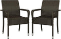 Yaheetech Set of 2 Stackable Outdoor Rattan Dining Chairs, All-Weather Armchair w/Armrests, Steel Frame for Garden, Patio, Deck, Yard, Poolside, Brown