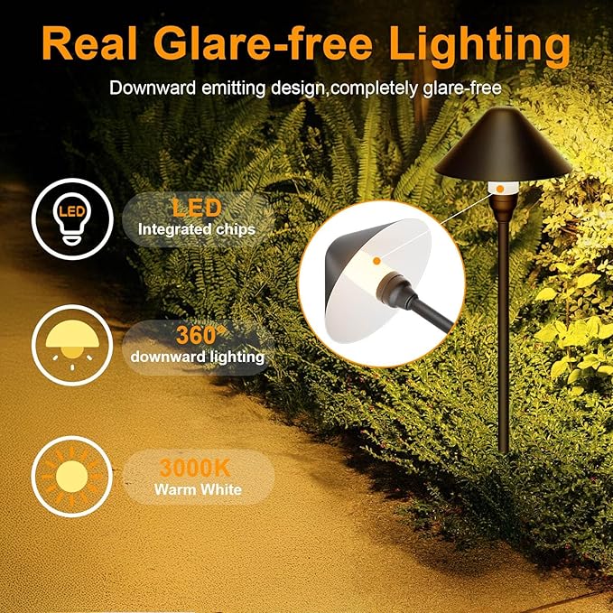 Low Voltage Pathway Lights with Timer, 4H/6H/8H Auto On/Off Low Voltage Landscape Lighting 3000K Waterproof LED Landscape Path Lights for Flower Bed Backyard Walkway Driveway, Set of 4