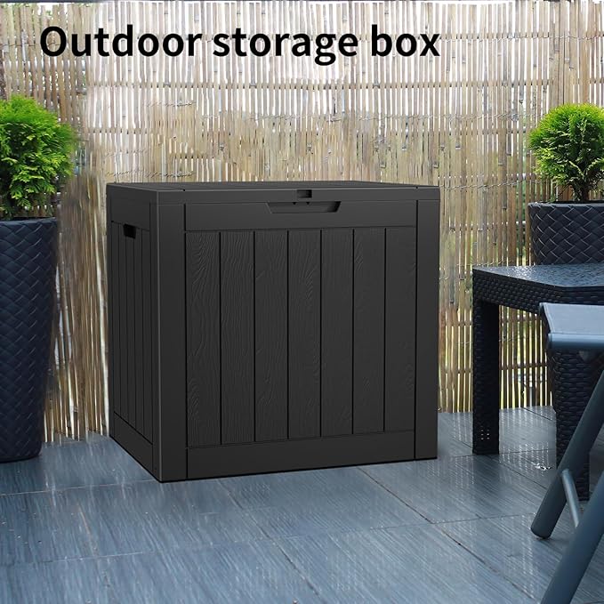 ROJIK 37 Gallon Outdoor Storage Box,Deck Box - Waterproof Patio Furniture, Garden Tools, Cushions, Pool Accessories Storage Bench with Lockable Lid and Side Handles (Black)