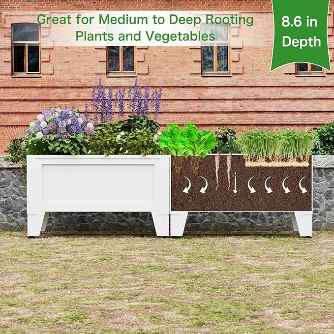 Elevated Metal Planter Box Stand Heavy Duty Raised Garden Bed for Vegetables Flowers Herbs Indoor Outdoor Use, White