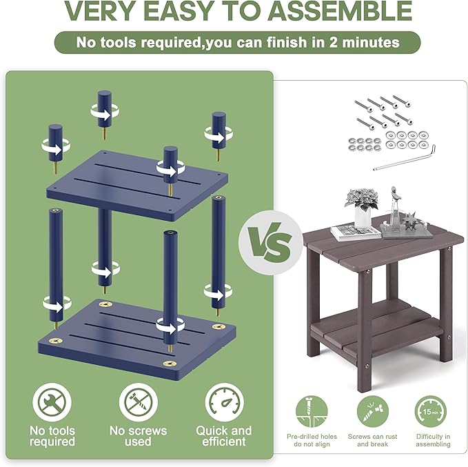 Outdoor Side Table, 2-Tier Small Outdoor Table for Patio, Adirondack Side Tables for Outside or Indoor, Bamboo End Table for Pool, Porch, Weather Resistant Easy Maintenance-Dark Blue