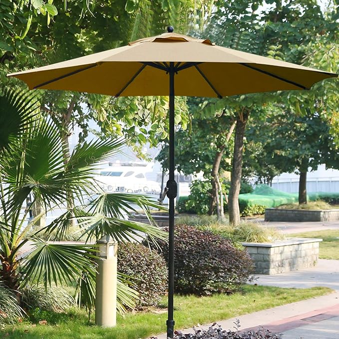 Sunnyglade 9Ft Patio Umbrella Outdoor Table Umbrella with 8 Sturdy Ribs (Tan)