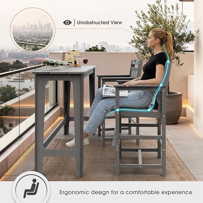 Ciokea Outdoor Bar Stool, Oversized HDPE Patio Bar Chair with 27" Seat Height, Heavy Duty Modern Tall Outdoor Chairs Bar Funiture for Bar Deck Balcony Kitchen Counter Yard, Grey