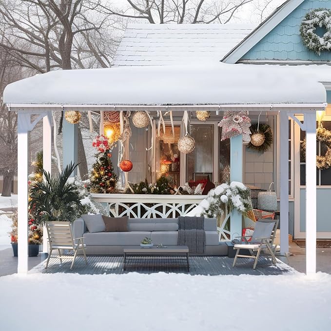 AECOJOY 12' x 8' Outdoor Gazebo Pergola for Patio, Large White Hardtop Lean to 8x12 Gazebo Shelter Pergolas and Gazebos Clearance with Patio Roof, Wall-Mounted Heavy Duty Awnings for Backyard