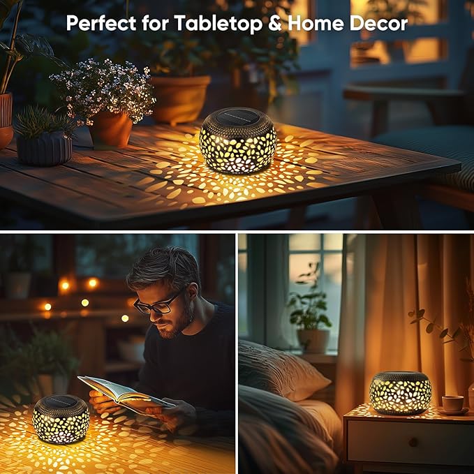 Solar Lantern Outdoor Patio Decor: 4 Pack Solar Lanterns Outdoor Waterproof, Hollow Out Retro Metal Solar Lights, Yard Porch Garden Balcony Indoor Desk Bedroom Tabletop Decorations, 2 Lighting Colors