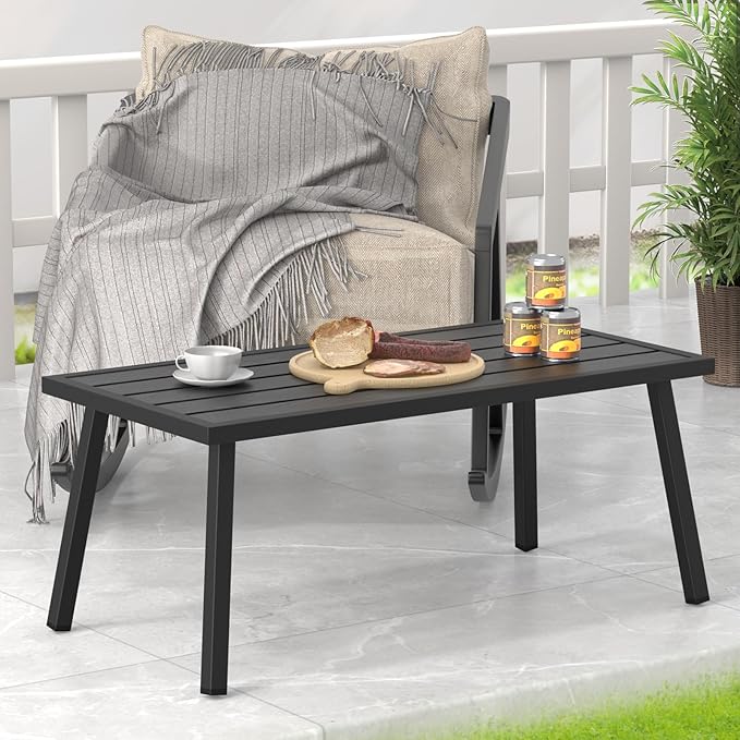 C-Hopetree Small Metal Outdoor Coffee Side Table for Outside Patio, Rectangle, Black