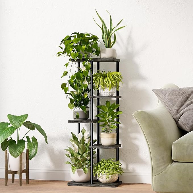Bamworld Plant Stand Indoor, Corner 5 Tier Metal Plant Shelf for Multiple Plants, Tiered Flower Pot Stands for Patio Garden Balcony Living Room Bedroom, Black