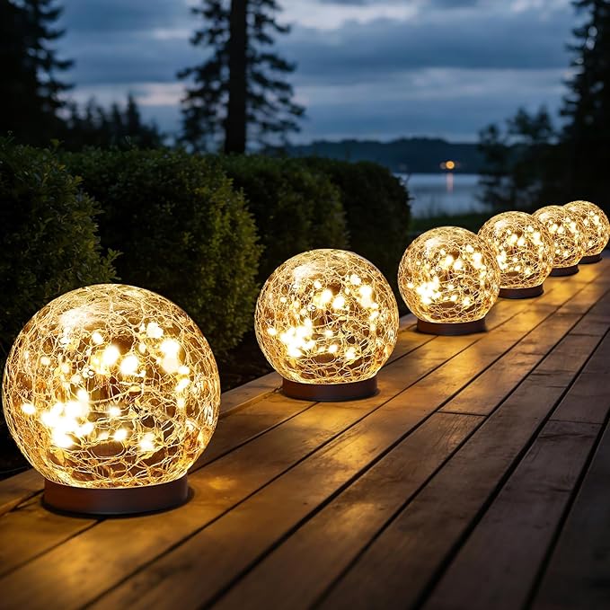 Solar Globe Lights Outdoor Waterproof-Solar Balls Garden-Cracked Glass Ball Solar Lights Outdoor-Solar Orbs Outside-Outdoor Decorations Patio & Yard Lawn Backyard Decor