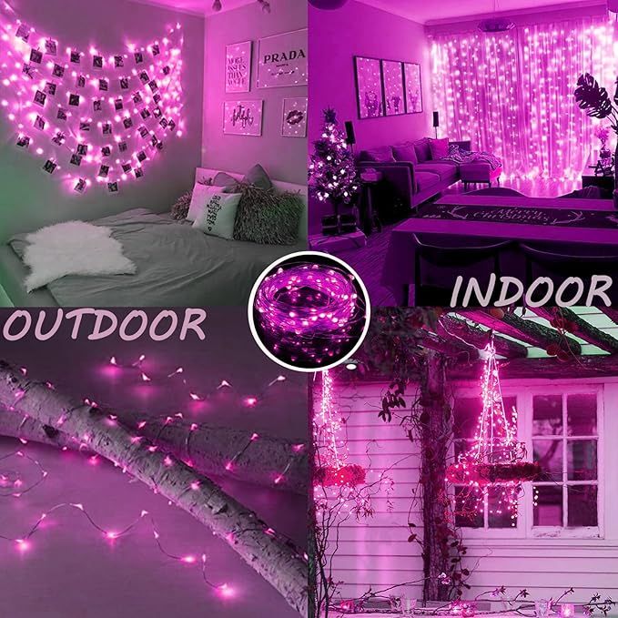 66Ft 200LED Pink Fairy Lights Plug in, Waterproof String Lights Outdoor & Indoor 8 Modes with Timer Valentines Day Decor, Twinkle Light for Girl's Room, Galentines Day, Wedding, Gifts for Women, Lover