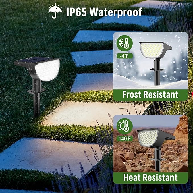 Solar Lights Outdoor Waterproof IP65, Solar Powered 76 LED 3 Lighting Modes Solar Spot Lights Outdoor for Yard Garden Landscape Pathway (Cool White, 6 Pack)
