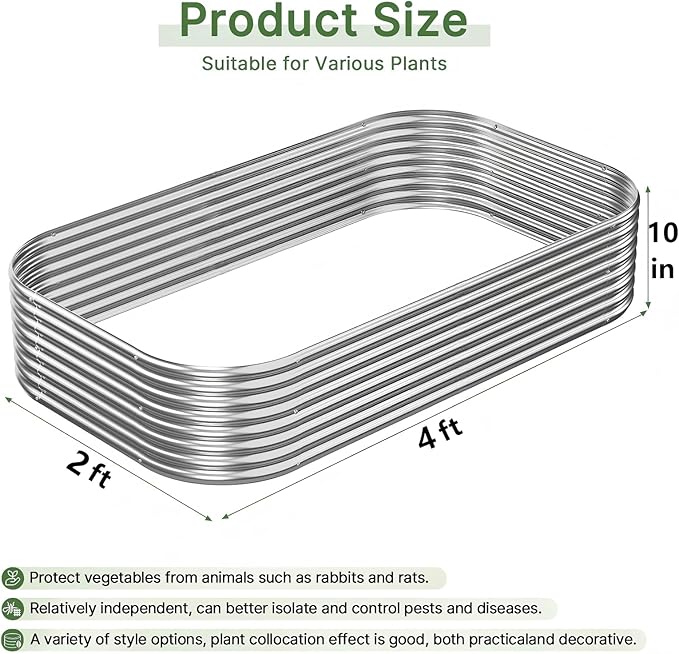4 PCS 4x2ft Galvanized Raised Garden Bed Outdoor, Metal Garden Bed for Vegetables, Above Ground Garden Box for Flower, Steel Raised Beds for Gardening