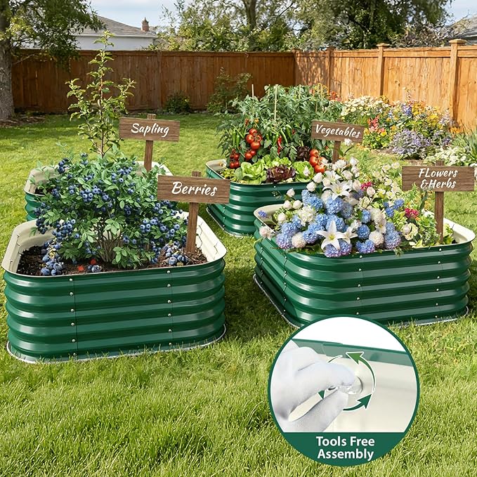 Galvanized Raised Garden Bed Outdoor, 17''Tall Square Metal Planter Boxes,Gardening Beds for Vegetable,Flower,Herb,Modular Above Ground