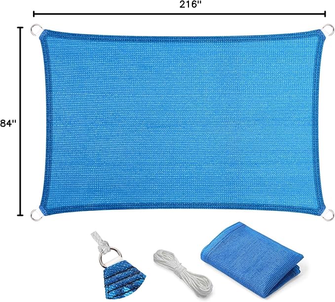 Eden's Decor Straight Flat-Edged Sun Shade Sail Rectangular 7' x 18' Blue UV-Blocking Outdoor Canopy Fabric Cloth Awning for Pergola Patio Garden Backyard Custom Size
