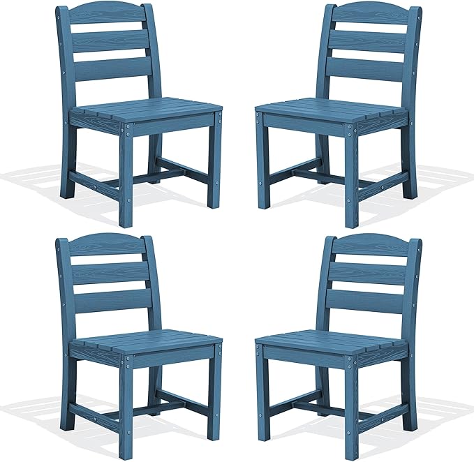 SERWALL Outdoor Dining Chairs Set of 4, All-Weather HDPE Patio Chair with 19.7" Widened Seat, for Backyard, Garden, Blue