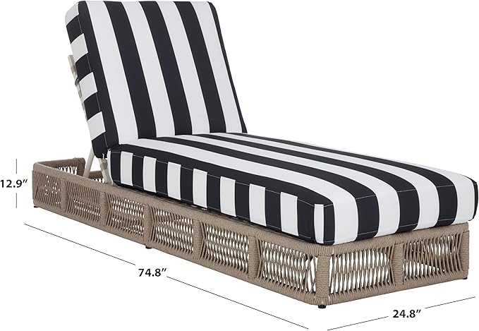 SAFAVIEH Outdoor Patio Furniture Collection - Gillian Heather Tan Rope Daybed, Navy Stripe Cushion, Coastal Sunlounger, Fully Assembled (PAT7527F)