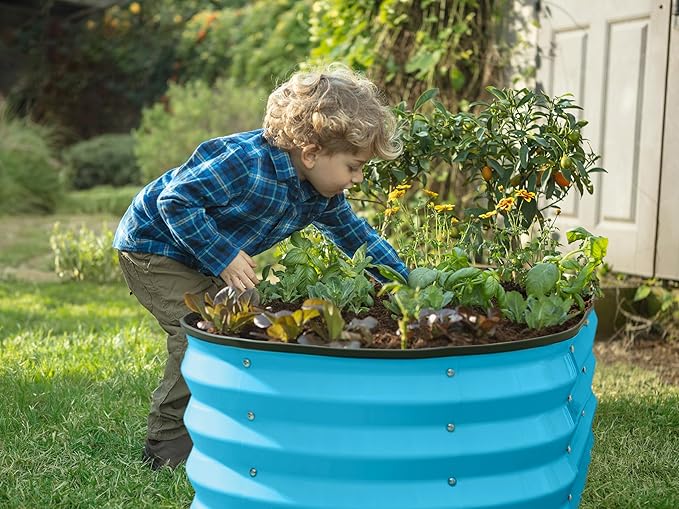 Plant & Plot Galvanized Raised Garden Beds Outdoor // 4×2×1 ft Planter Raised Beds for Gardening, Vegetables, Flowers (Teal) // Large Metal Garden Box