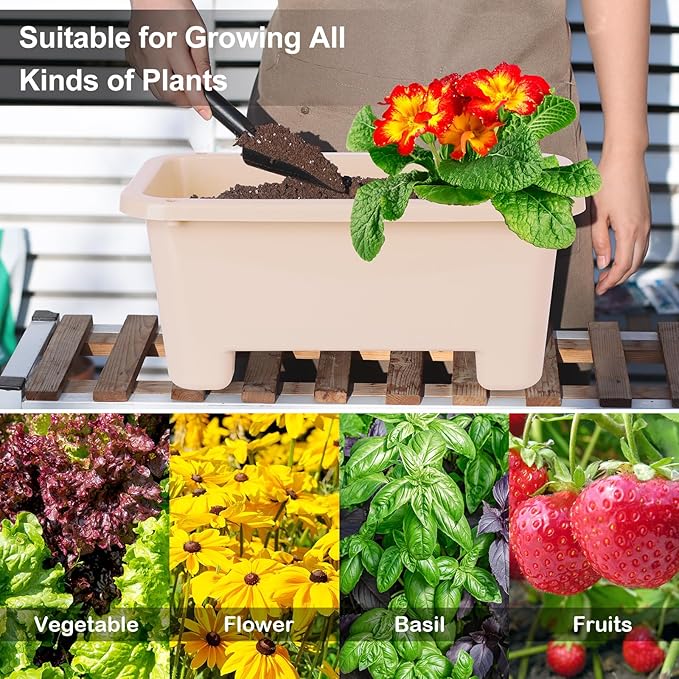 Self-Watering Rectangle Planter Boxes 8-Pack, 15.7-Inch Window Box Planter with Drainage Holes & Trays, Pots for Vegetables, Herbs, Flowers, Garden Windowsill Balcony (Yellow)