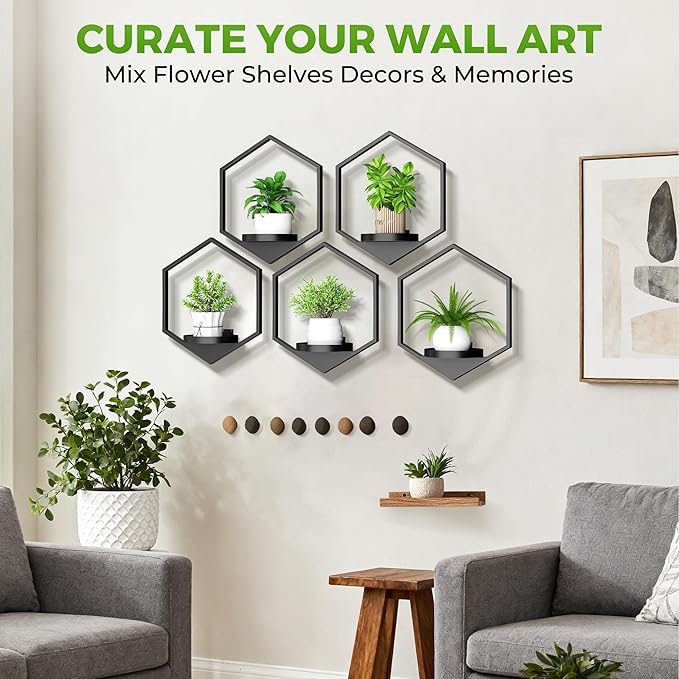 Wall Planters for Indoor Plants 5 Pack, Plant Frames Wall Decor Living Room Plant Stand Hanging Wall Plants Holder to Hold Large Pots Wall Plant Hanger Window Plant Shelves for Outdoor Entryway
