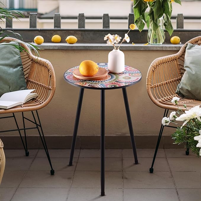 1 Pack Metal Outdoor Side Table Small Outside Round End Table for Patio Modern Accent Garden Corner Table for Small Spaces, Balcony, Porch, Weather-Resistant, Plant Stand Indoor