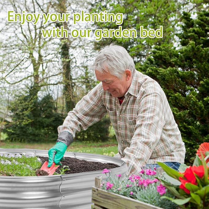 Oval Galvanized Planter Box, Metal Raised Garden Bed - 0.8MM Thick- Ideal for Outdoor Gardening and Planting of Vegetables Flowers Fruits Succulent Plants and Others (Silver, 6X3X1 FT)