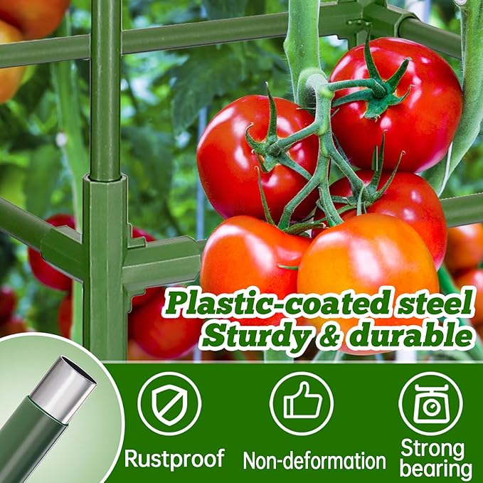 ANPHSIN 2 Sets Tomato Cages with 10 Gallon Grow Bags - 47'' Stable Plant Support Trellis Kit, Square Cages with Planter Pots for Garden Flowers Vegetables Cucumber Vertical Climbing Plants Vines